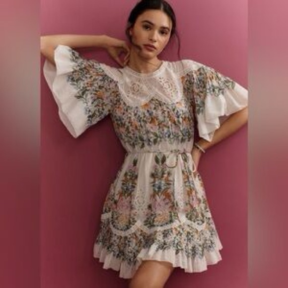 Anthropologie Farm Rio Sweet Bloom Bouquet Short-Sleeve Mini Dress - Picture 1 of 8